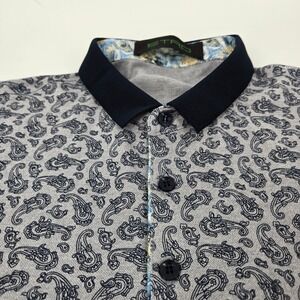 Etro Italy Polo Shirt XL Grey Navy Paisley Print Luxury Cotton New Without Tags